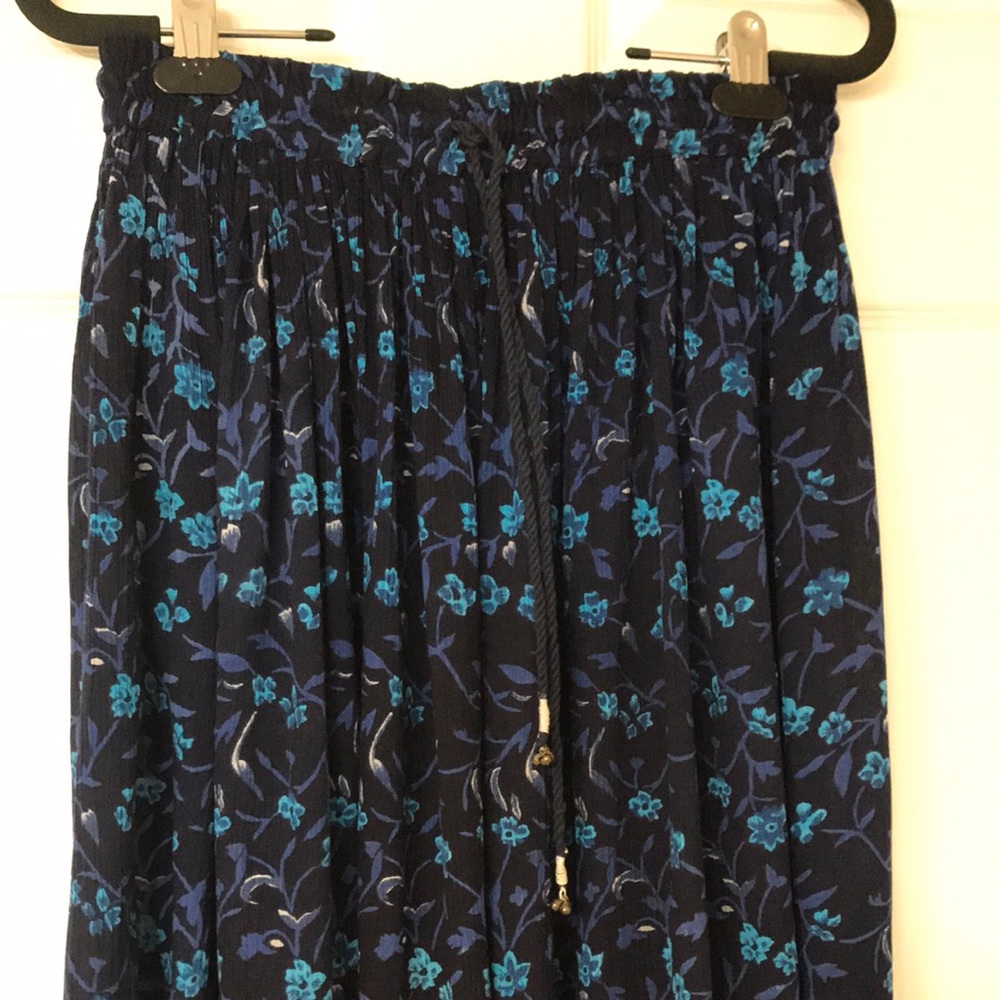 Lindor Floral Skirt Navy w Vibrant Teal & Purple Floral Pattern; Maxi, Size: S